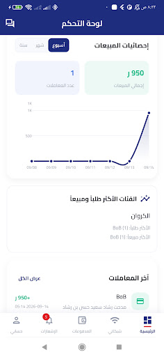 إحصائيات المبيعات في تطبيق إدارة شبكات الإنترنت